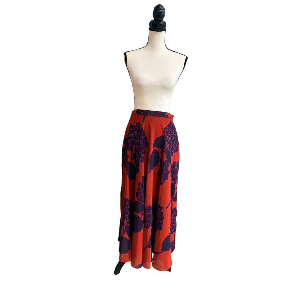 Lafayette 148 New York Floral Midi Skirt Burnt Orange Navy Size 4 NWOT $698